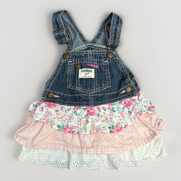 OshKosh B'Gosh Size 24 Months Skirtall Floral Skirted Overalls Vestbak - Picture 1 of 6